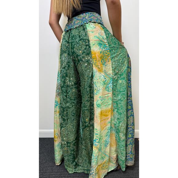 Mixed-print wide-leg trousers- One Size 100% Silk - Picture 2 of 5